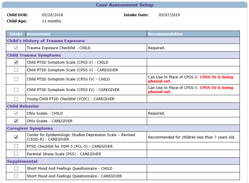 EBPT Case Assessment Setup